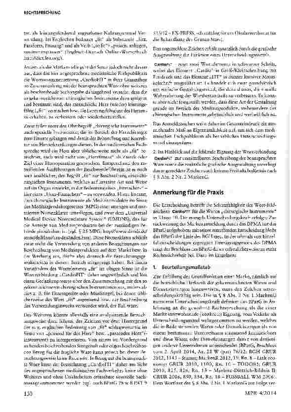 Vorschauseite 3: CardioFit §8MarkenG, §25MPG