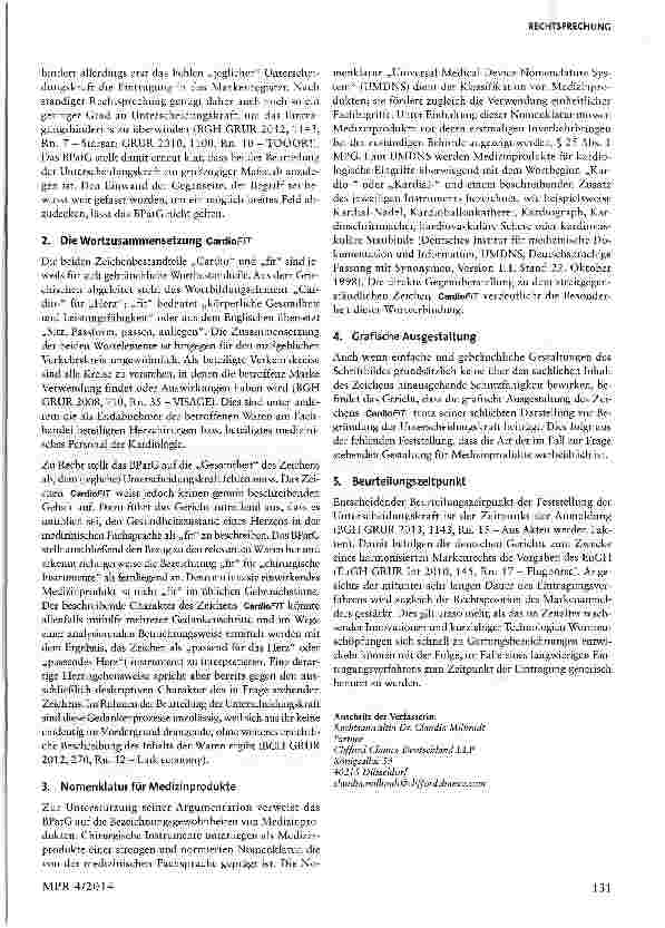 Vorschauseite 4: CardioFit §8MarkenG, §25MPG