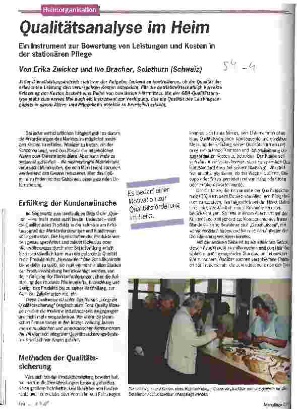 Vorschauseite 1: Qualitätsanalyse im Heim Ein Instrument zur Bewertung von Leistungen und Kosten in der stationären Pflege (Schweiz)