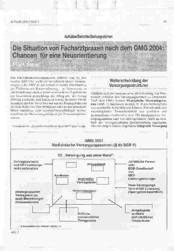 Vorschauseite 1: Die Situation von Facharztpraxen nach dem GMG 2004: Chancen für eine Neuorientierung