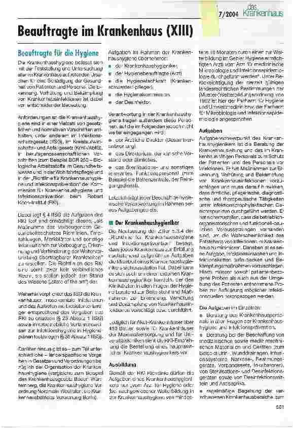 Vorschauseite 1: Beauftragte im Krankenhaus (XIII)
