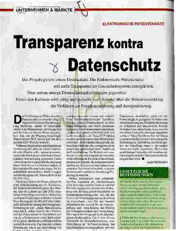 Vorschauseite 1: Transparenz kontra DatenschutzELEKTRONISCHE PATIENTENAKTE