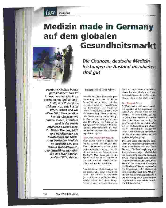 Vorschauseite 1: Medizin made in Germany auf dem globalen Gesundheitsmarkt Die Chancen, deutsche Medizinleistungen im Ausland anzubieten sind gut