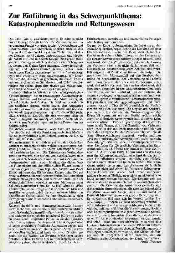 Vorschauseite 1: Zur Einführung in das Schwerpunktthema: Katastrophenmedizin und Rettungswesen