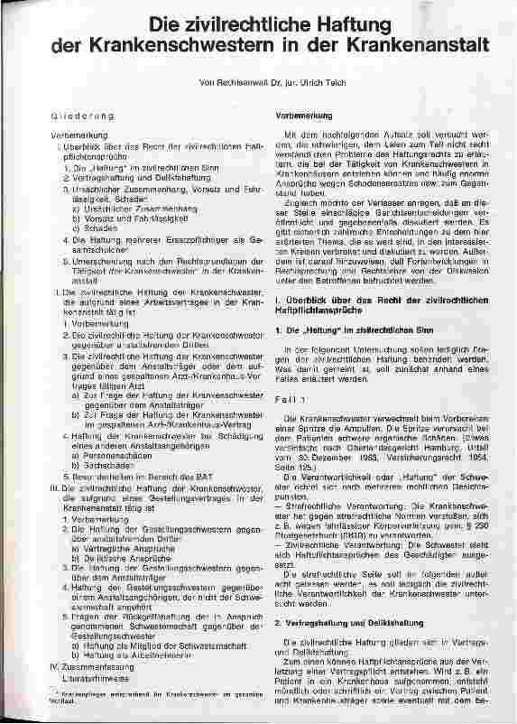 Vorschauseite 1: Die zivilrechtliche Haftung der Krankenschwestern in der Krankenanstalt
