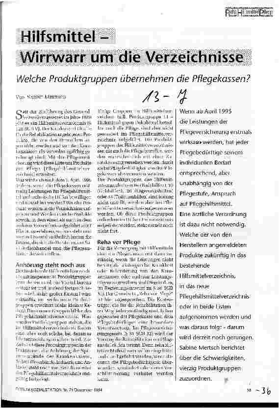 Vorschauseite 1: Hilfsmittel - Wirrwarr um die Verzeichnisse Welche Produktgruppen übernehmen die Pflegekassen?