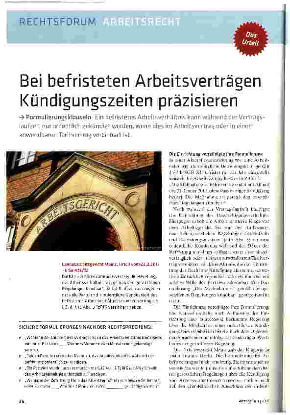 Vorschauseite 1: Bei befristeten Arbeitsverträgen Kündigungszeiten präzisieren