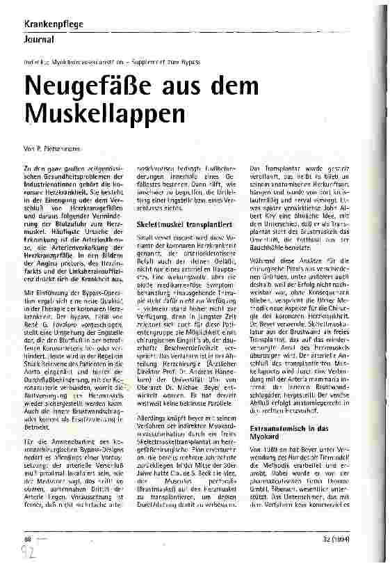 Vorschauseite 1: Neugefäße aus dem Muskellappen Indirekte Myokardrevaskularisation - Supplement zum Bypass