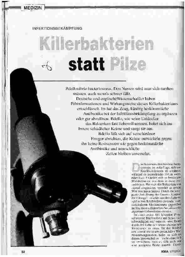 Vorschauseite 1: Killerbakterien statt Pilze Infektionsbekämpfung