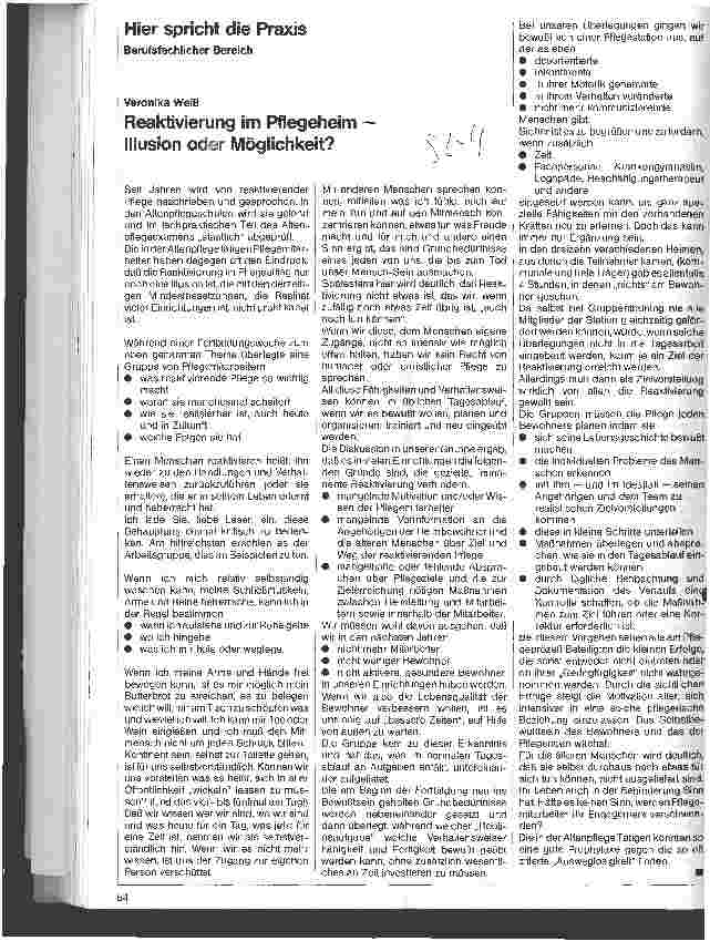 Vorschauseite 1: Reaktivierung im Pflegeheim Illusion oder Möglichkeit