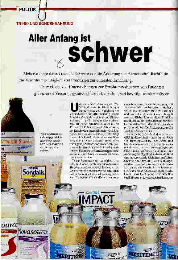 Vorschauseite 1: Aller Anfang ist schwerTRINK- UND SONDENNAHRUNG