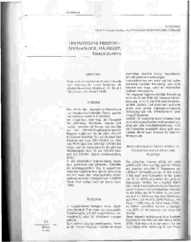 Vorschauseite 1: DER PLÖTZLICHE HERZTOD - EPIDEMIOLOGIE, HÄUFIGKEIT, RISIKOGRUPPEN