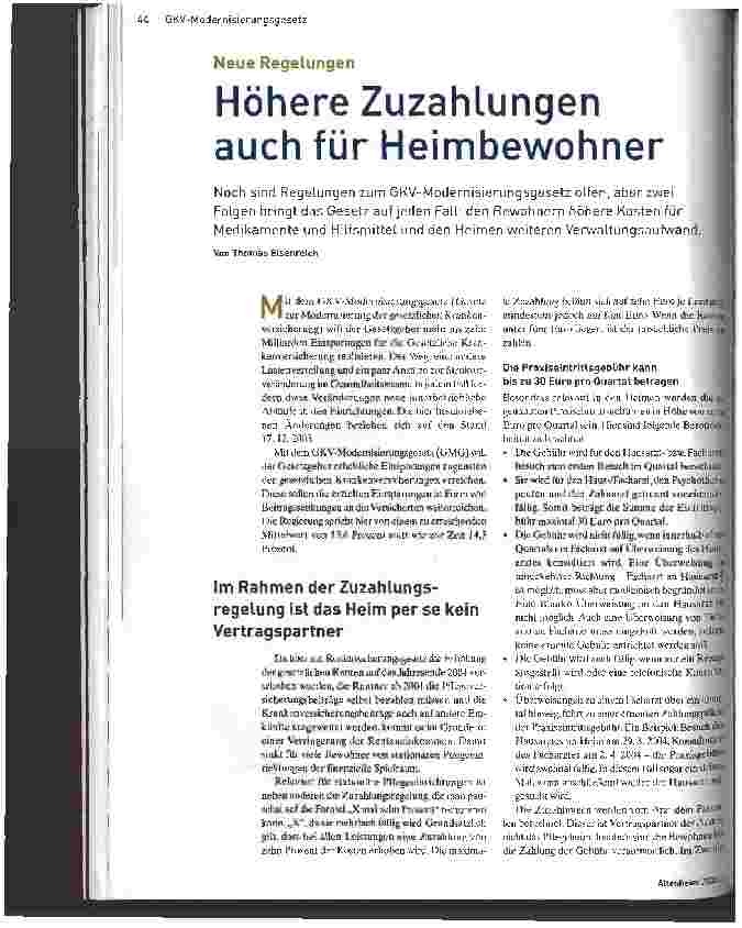 Vorschauseite 1: Höhere Zuzahlungen auch für Heimbewohner