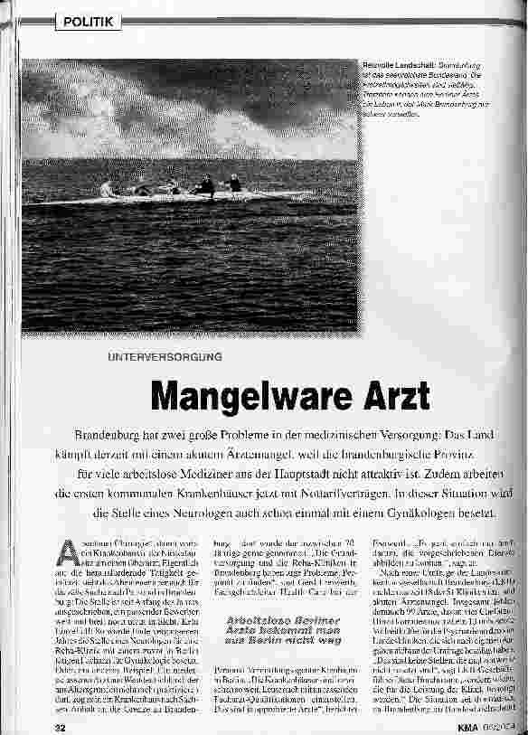 Vorschauseite 1: Unterversorgung: Mangelware Arzt