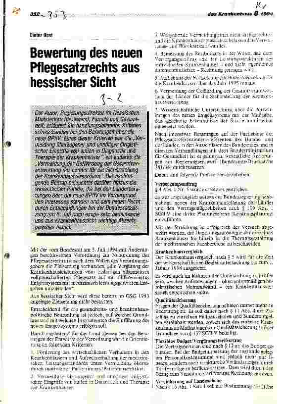 Vorschauseite 1: Bewertung des neuen Pflegesatzrechts aus hessischer Sicht