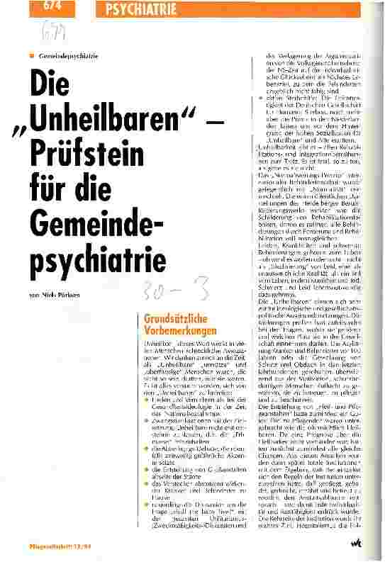 Vorschauseite 1: Die Unheilbaren - Prüfstein für die Gemeindepsychiatrie