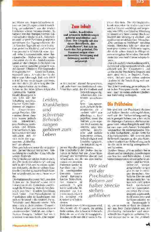 Vorschauseite 2: Die Unheilbaren - Prüfstein für die Gemeindepsychiatrie