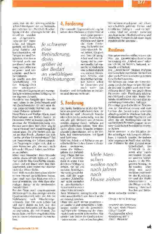 Vorschauseite 4: Die Unheilbaren - Prüfstein für die Gemeindepsychiatrie