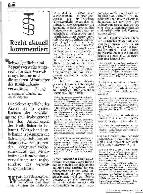 Vorschauseite 1: Schweigepflicht und Zeugnisverweigerungsrecht für den Verwaltungsdirektor und die anderen Mitarbeiter der Verwaltung