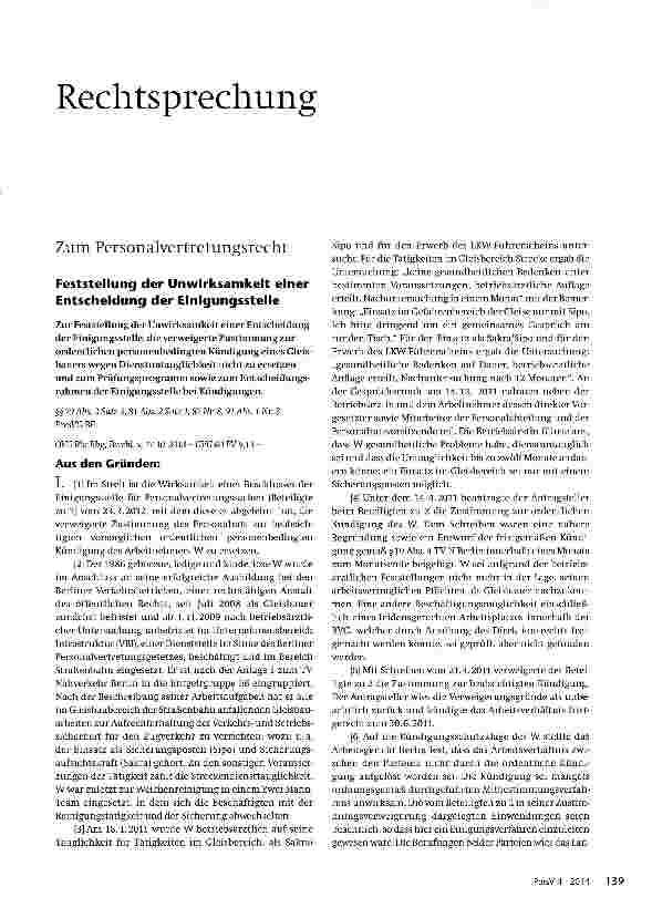 Vorschauseite 1: Feststellung der Unwirksamkeit einer Entscheidung der Einigungsstelle