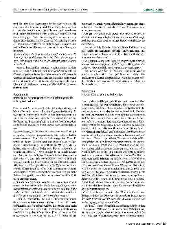 Vorschauseite 5: Wie Menschen mit Multipler Sklerose die mobilitätsfördernde Pflegeintervention erleben