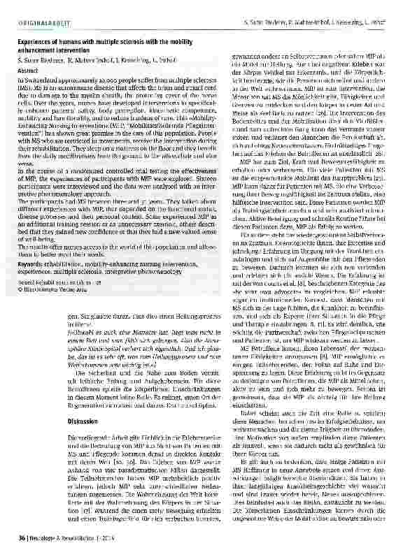 Vorschauseite 6: Wie Menschen mit Multipler Sklerose die mobilitätsfördernde Pflegeintervention erleben