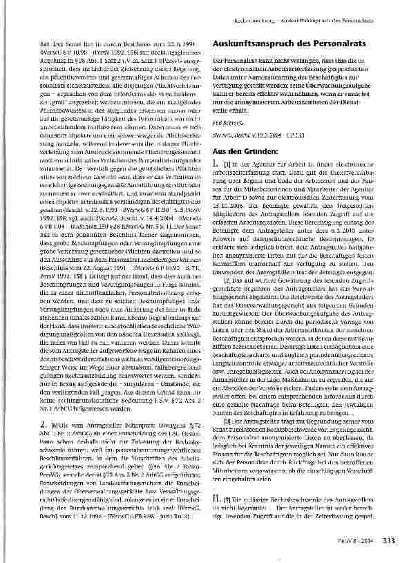 Vorschauseite 1: Auskunftsanspruch des Personalrats