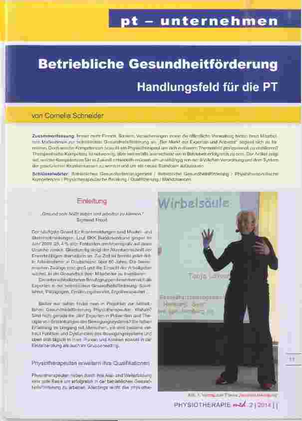 Vorschauseite 1: Betriebliche Gesundheitsförderung Handlungsfeld für die PT