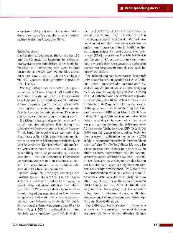 Vorschauseite 2: Kostenübernahme für eine ambulante hyperbare Sauerstofftherapie BSG vom 7.5.2013 (B 1 KR 44/12 R)