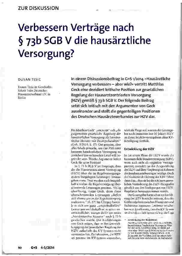 Vorschauseite 1: Verbessern Verträge nach § 73b SGB V die hausärztliche Versorgung?