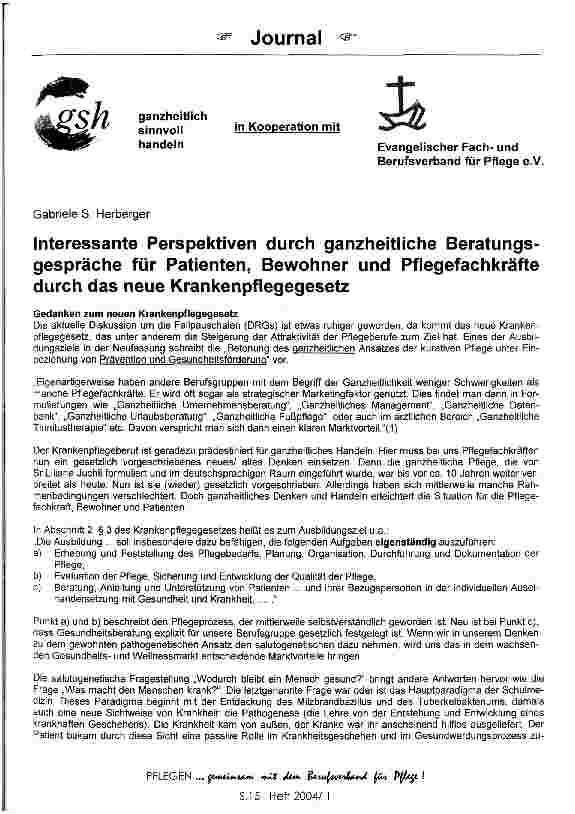 Vorschauseite 1: Interessante Perspektiven durch ganzheitliche Beratungsgespräche für Patienten, Bewohner und Pflegefachkräfte durch das neue Krankenpflegegesetz