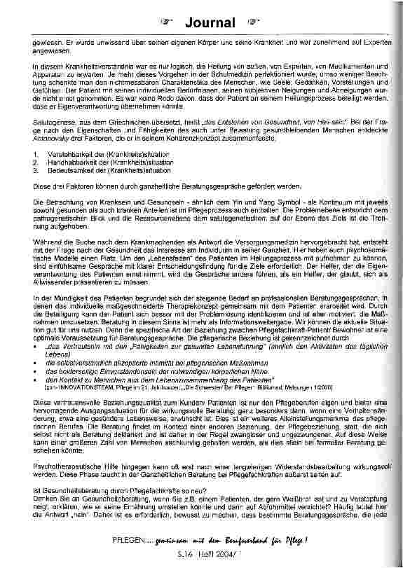 Vorschauseite 2: Interessante Perspektiven durch ganzheitliche Beratungsgespräche für Patienten, Bewohner und Pflegefachkräfte durch das neue Krankenpflegegesetz
