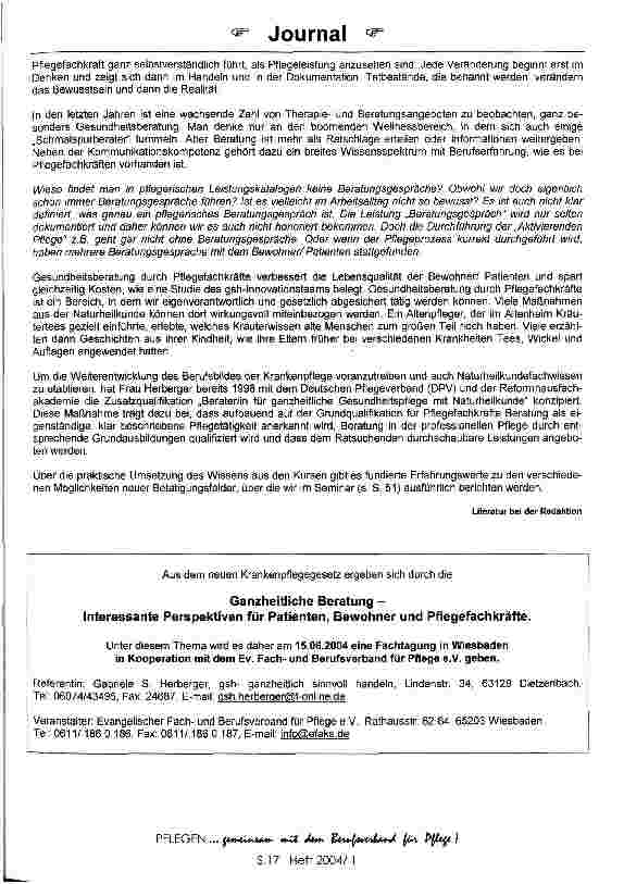 Vorschauseite 3: Interessante Perspektiven durch ganzheitliche Beratungsgespräche für Patienten, Bewohner und Pflegefachkräfte durch das neue Krankenpflegegesetz