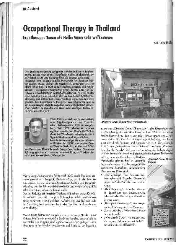 Vorschauseite 1: Occupational Therapy in ThailandErgotherapeutinnen als Helferinnen sehr willkommen