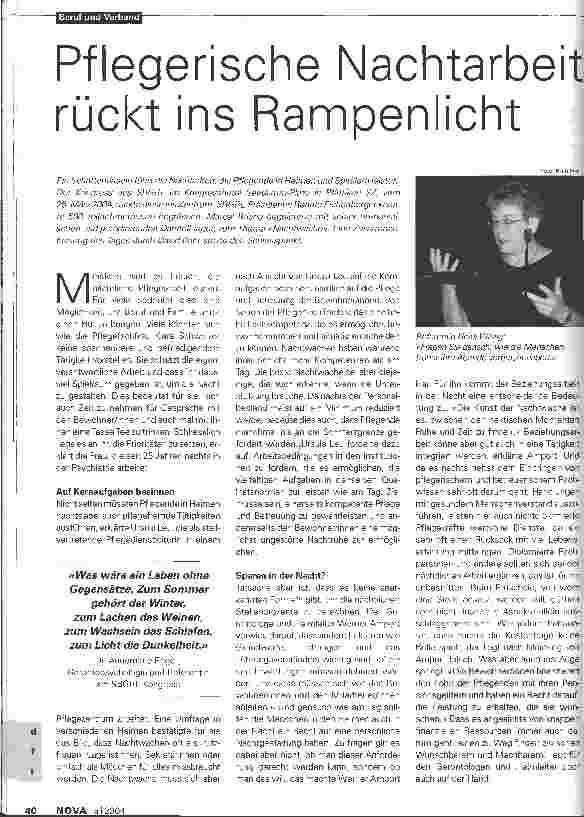 Vorschauseite 1: Pflegerische Nachtarbeit rückt ins Rampenlicht