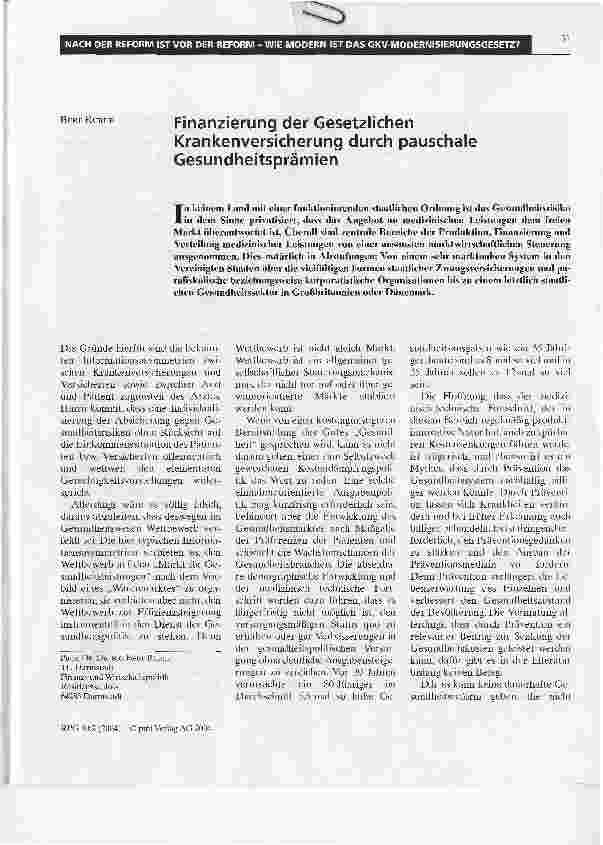 Vorschauseite 1: Finanzierung der Gesetzlichen Krankenversicherung durch pauschale Gesundheitsprämien