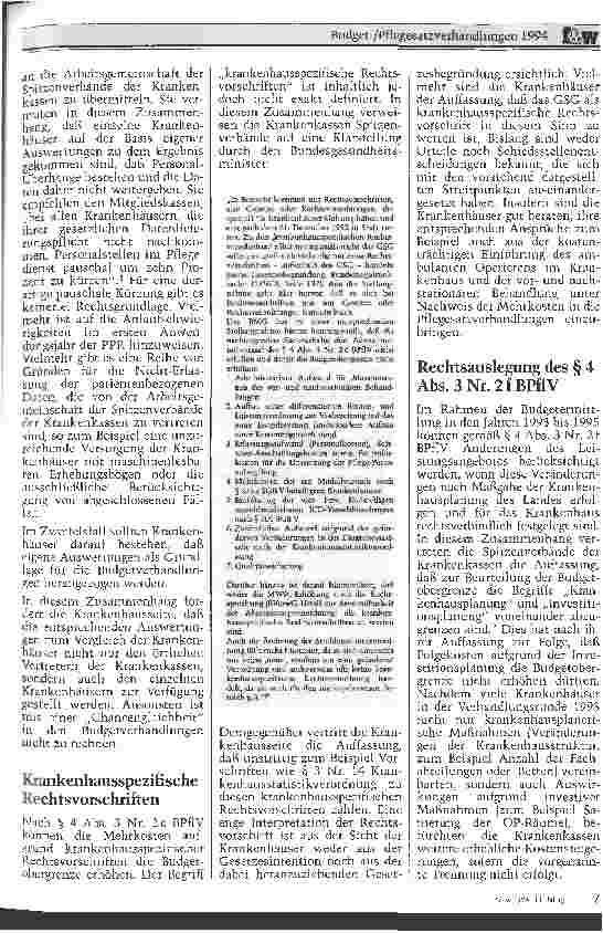 Vorschauseite 2: Budget-/Pflegesatzverhandlungen 1994 Die Knackpunkte