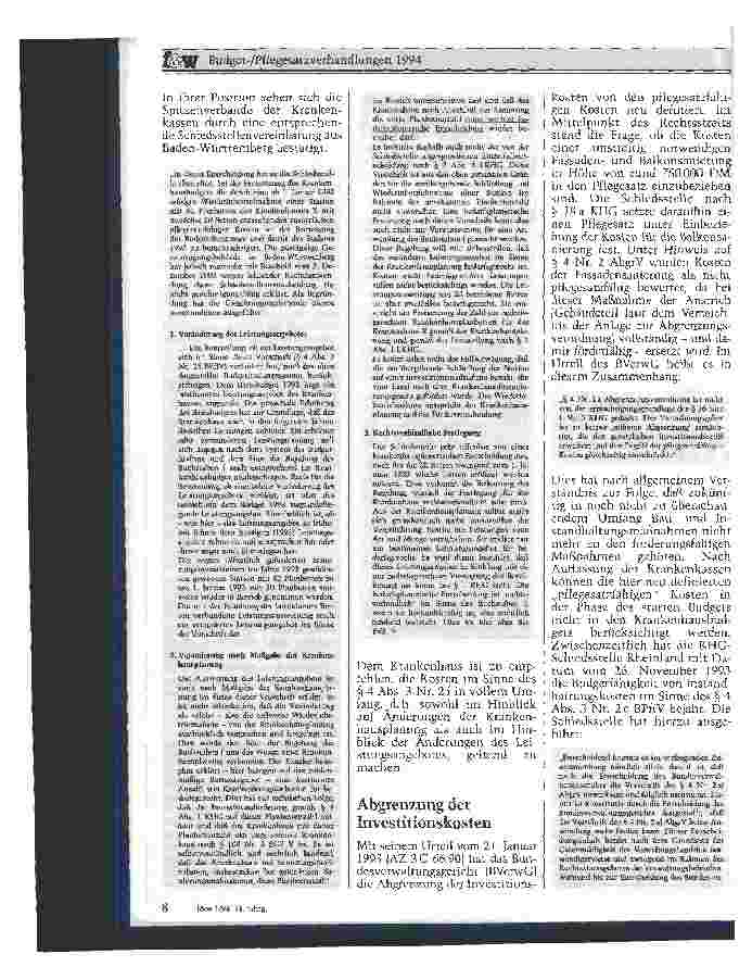 Vorschauseite 3: Budget-/Pflegesatzverhandlungen 1994 Die Knackpunkte