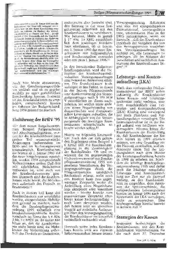Vorschauseite 4: Budget-/Pflegesatzverhandlungen 1994 Die Knackpunkte