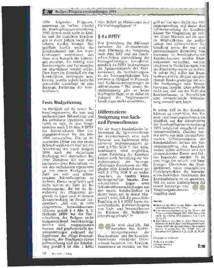 Vorschauseite 5: Budget-/Pflegesatzverhandlungen 1994 Die Knackpunkte