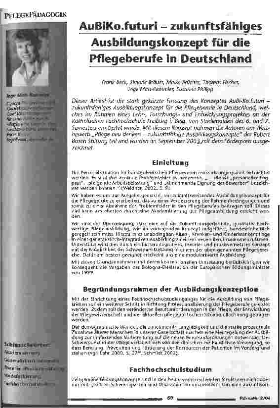 Vorschauseite 1: AuBiKo. futuri - zukunftsfähiges Ausbildungskonzept für die Pflegeberufe in Deuschland