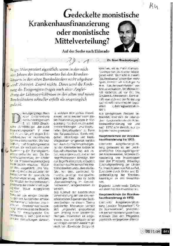 Vorschauseite 1: Gedeckelte monistische Krankenhausfinanzierung oder monistische Mittelverteilung? Auf der Suche nach Eldorado