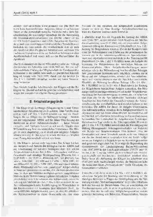 Vorschauseite 4: Keine Pflicht der LAK zum Austritt aus der ABDA Entscheidungen zum ABDA-Austritt
