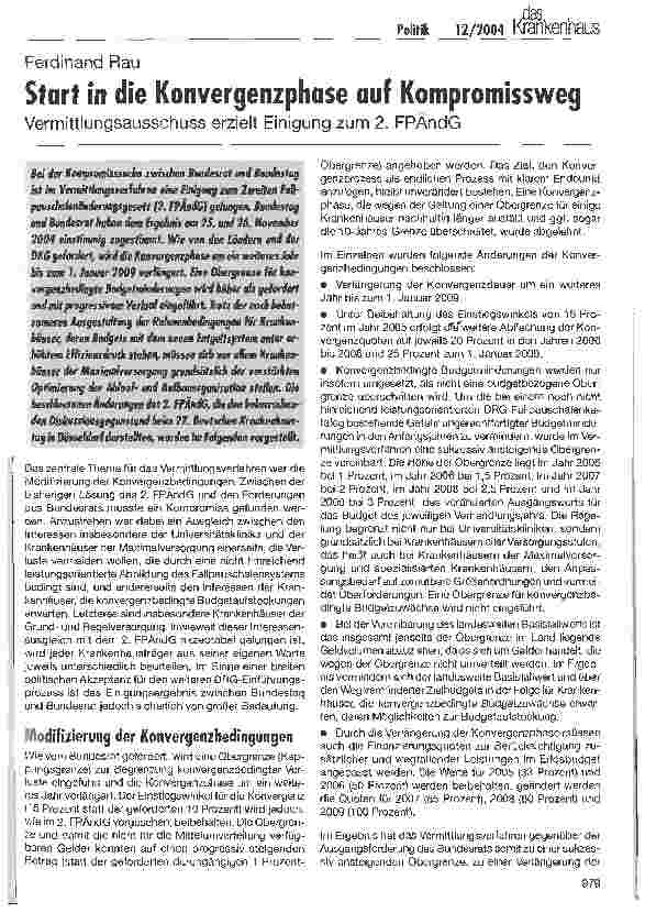 Vorschauseite 1: Start in die Konvergenzphase auf KompromisswegVermittlungsausschuss erzielt Einigung zum 2. FPÄndG