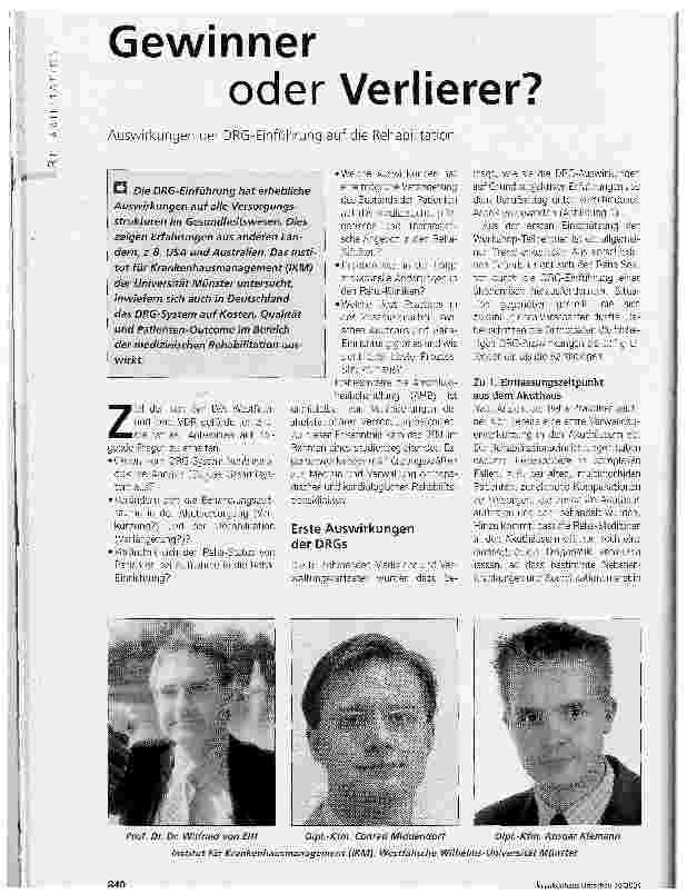 Vorschauseite 1: Gewinner oder Verlierer?Auswirkungen der DRG-Einführung auf die Rehabilitation