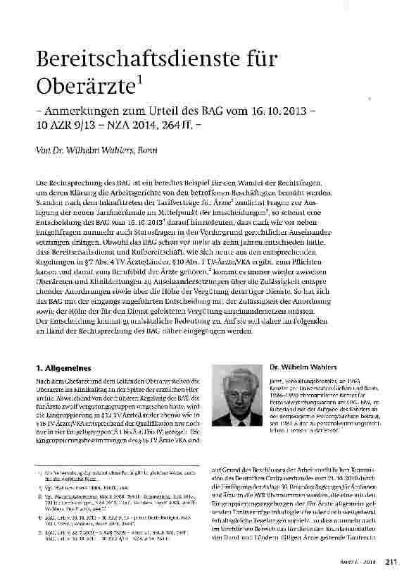 Vorschauseite 1: Bereitschaftsdienste für Oberärzte