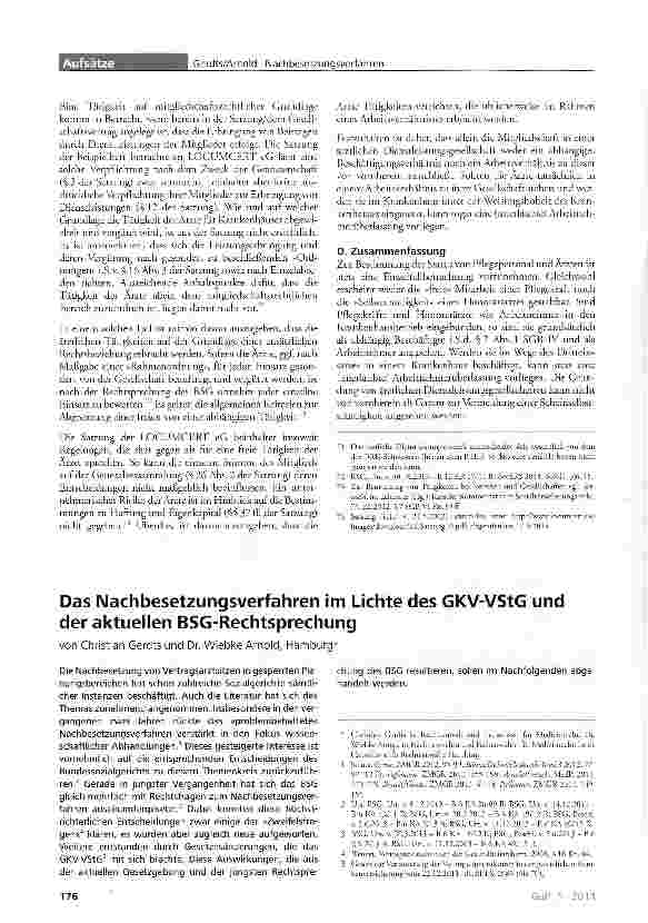 Vorschauseite 1: Das Nachbesetzungsverfahren im Lichte des GKV-VStG und der aktuellen BSG-Rechtsprechung