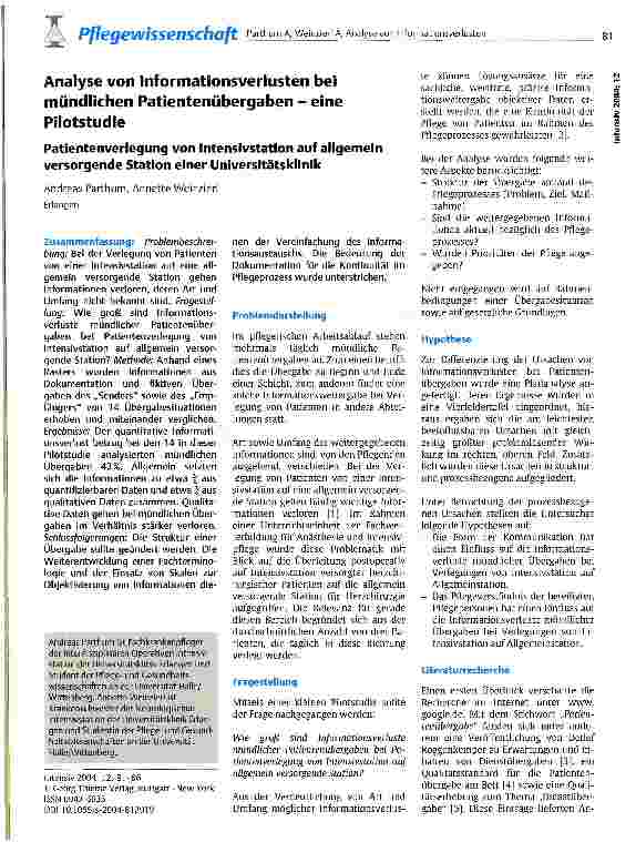 Vorschauseite 1: Analyse von Informationsverlusten bei mündlichen Patientenübergaben - eine Pilotstudie