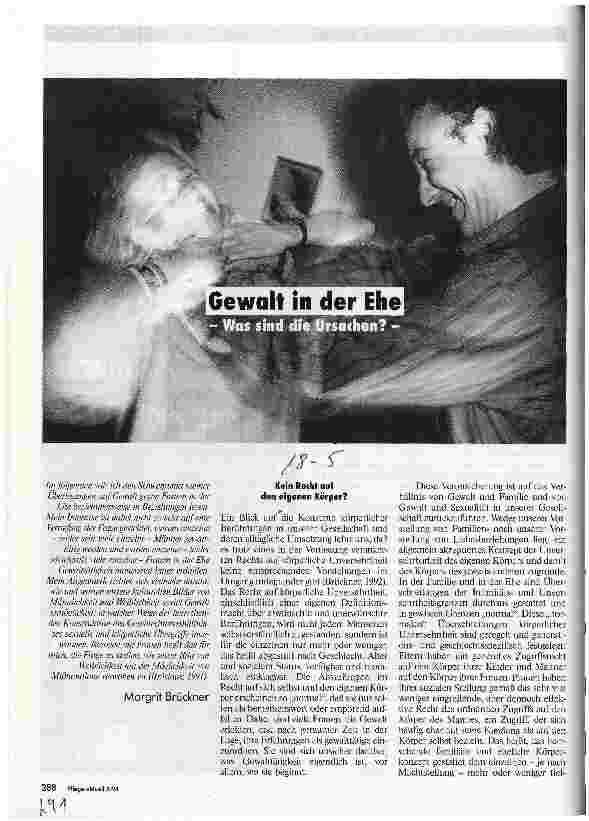 Vorschauseite 1: Gewalt in der Ehe Was sind die Ursachen?