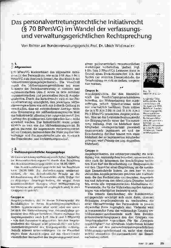 Vorschauseite 1: Das personalvertretungsrechtliche Initiativrecht (§ 70 BPersVG) im Wandel der verfassungsund verwaltungsgerichtlichen Rechtsprechung